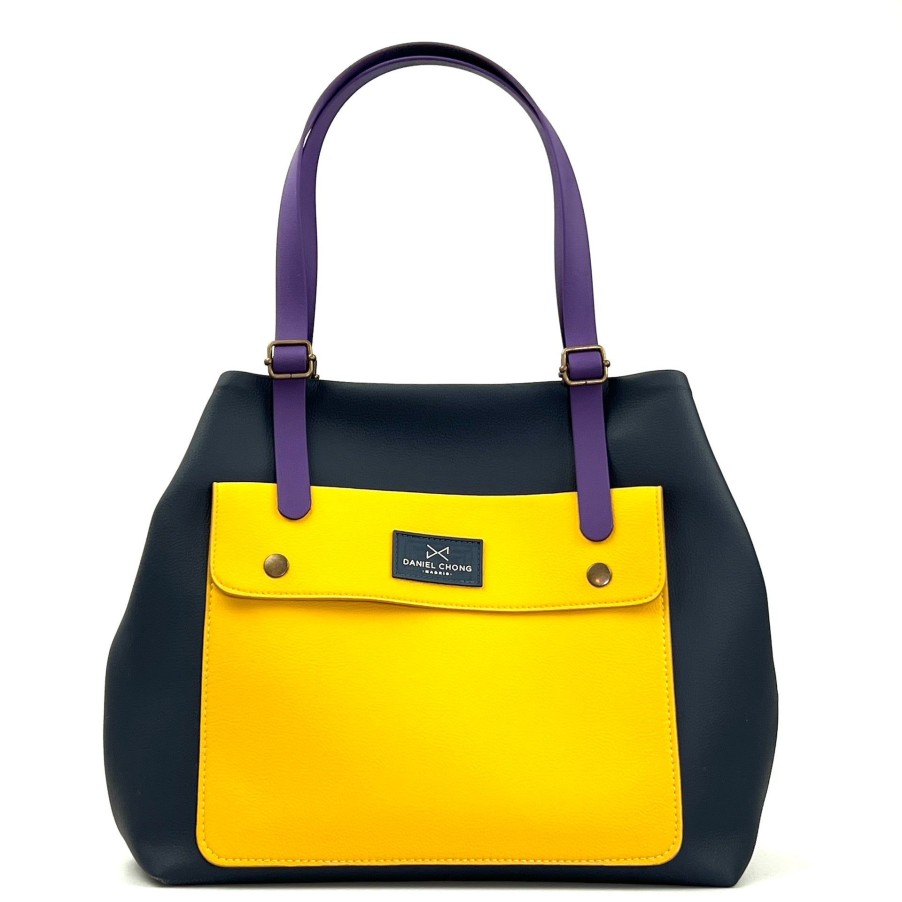 Daniel Chong Old School Shopper Navy, Mustard And Purple Handles. Wholesale