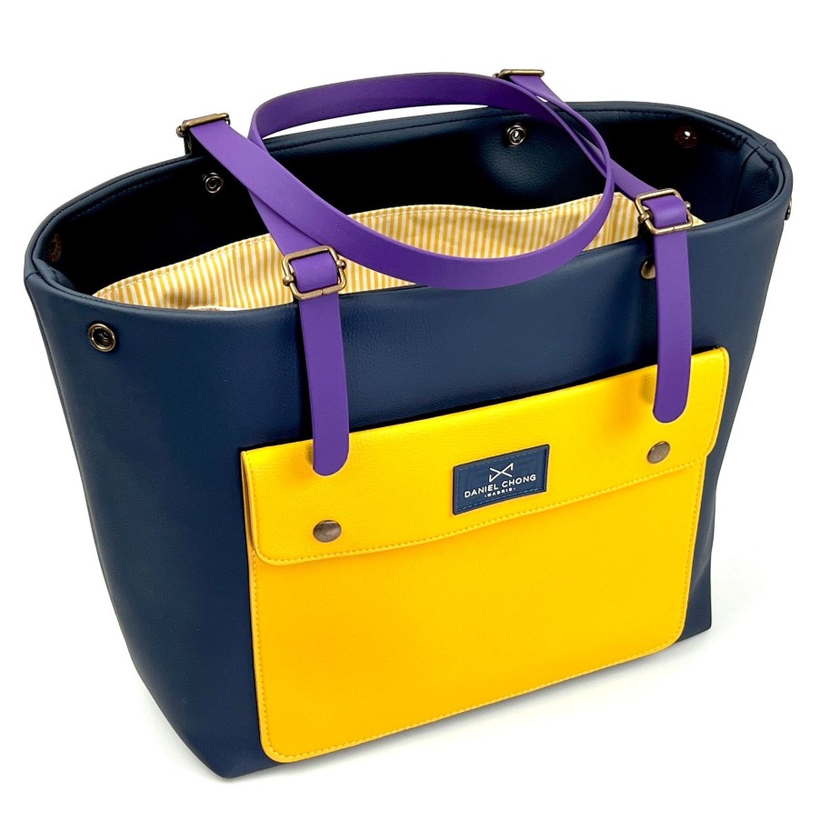 Daniel Chong Old School Shopper Navy, Mustard And Purple Handles. Wholesale